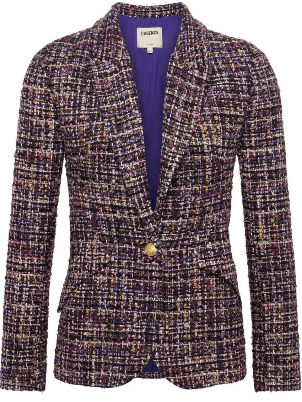 Nwt L'AGENCE Chamberlain Purple Multi Tweed Single-Button Blazer Size 8